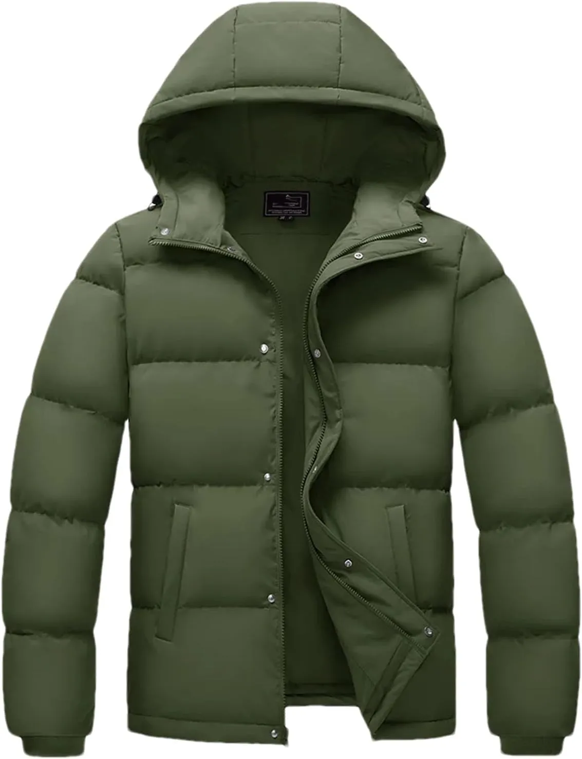 Mens Hooded Solid Color Zipper Cotton-Padded Lightweight Warm Quilted Parka Coat