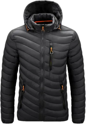 Men's Hooded Stand Collar Zipper Cotton-Padded Thickened Warm Casual Multi Pocket Parka Coat