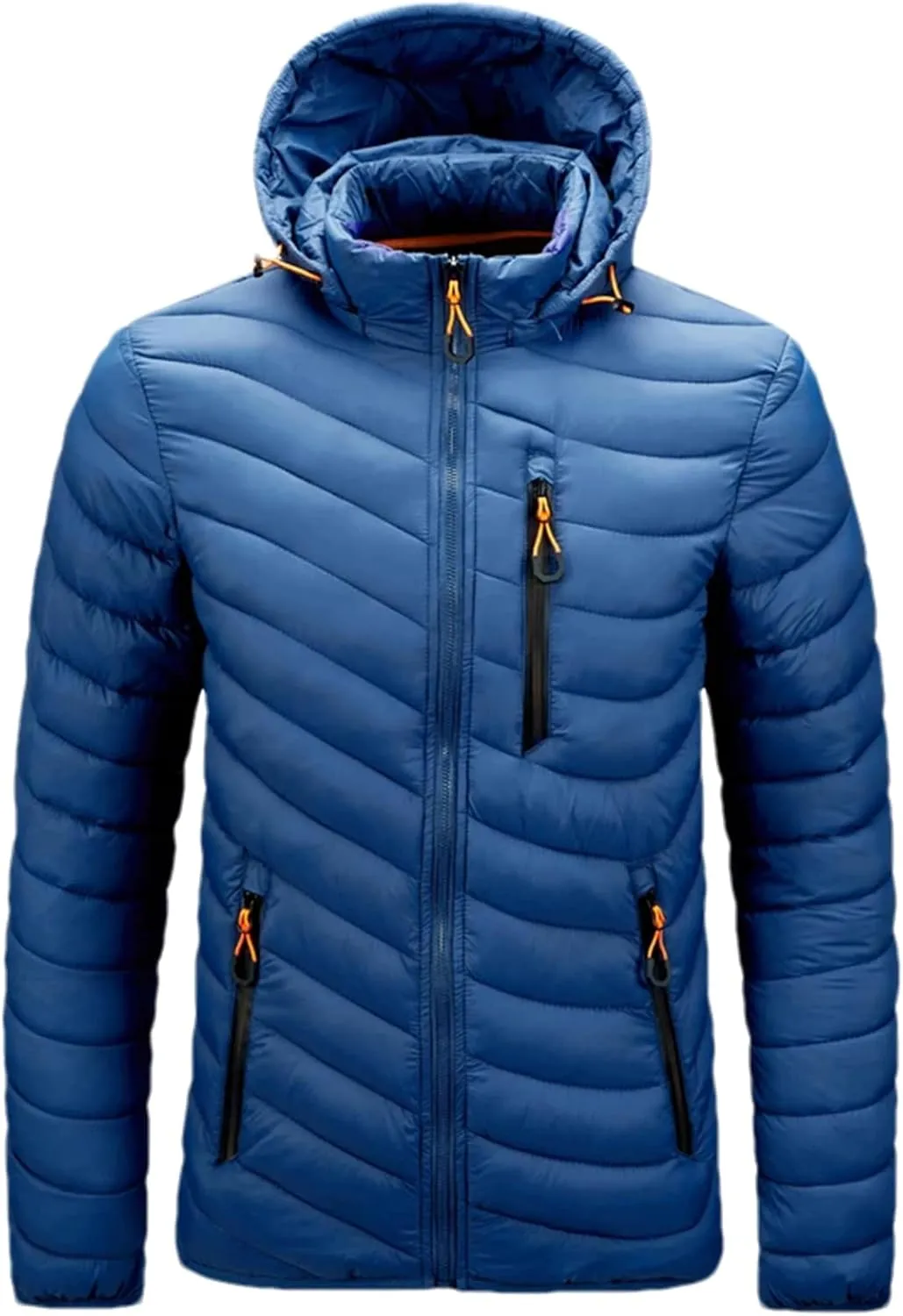 Men's Hooded Stand Collar Zipper Cotton-Padded Thickened Warm Casual Multi Pocket Parka Coat
