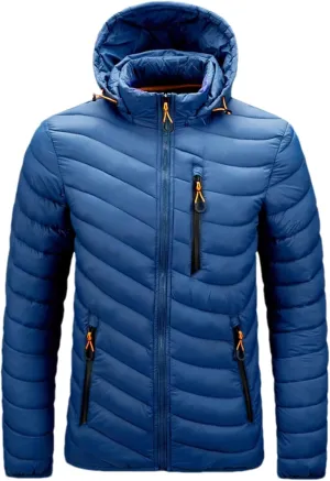Men's Hooded Stand Collar Zipper Cotton-Padded Thickened Warm Casual Multi Pocket Parka Coat
