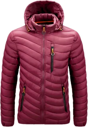 Men's Hooded Stand Collar Zipper Cotton-Padded Thickened Warm Casual Multi Pocket Parka Coat
