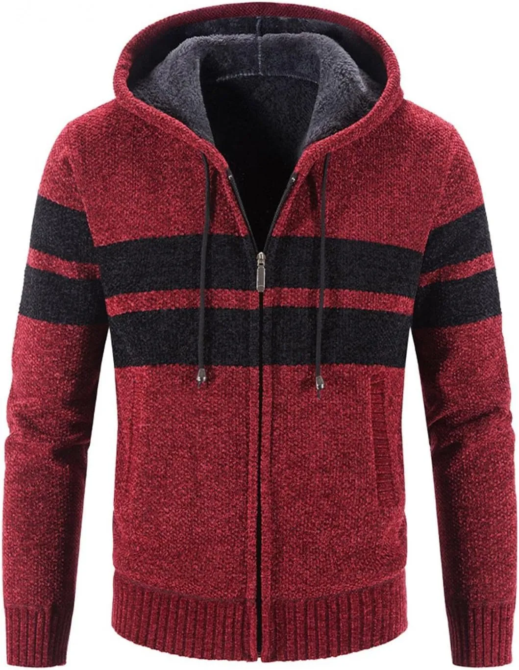 Mens Hoodies,Men's Open Front Cardigan Sweater Full Zip Up Stitching Hooded Cable Knitted Sweatshirts Winter Coats Top