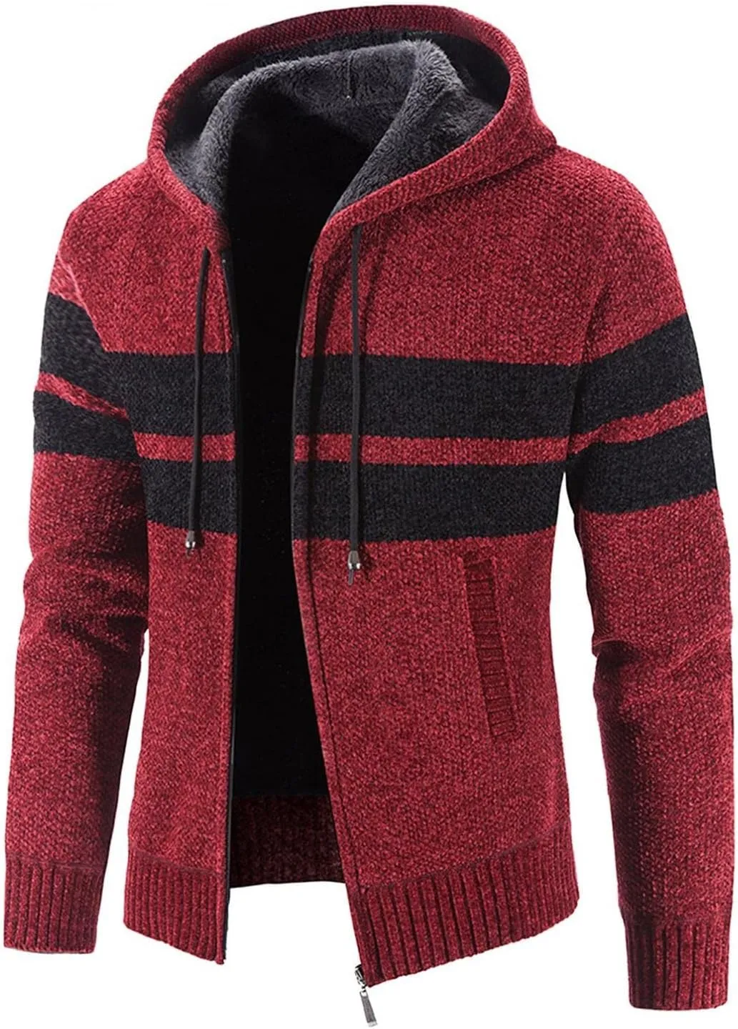 Mens Hoodies,Men's Open Front Cardigan Sweater Full Zip Up Stitching Hooded Cable Knitted Sweatshirts Winter Coats Top