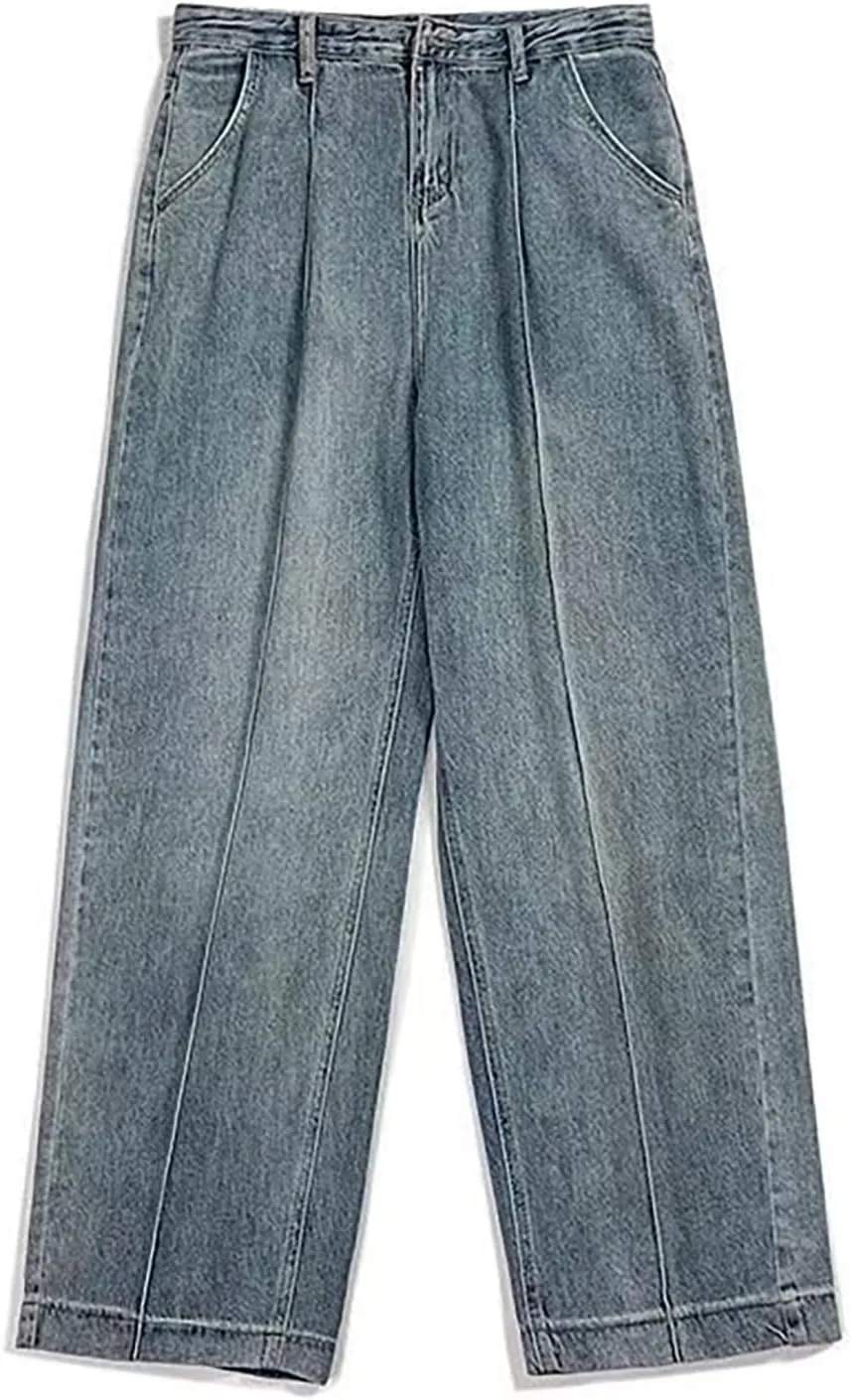 Mens Jeans Relaxed Fit Men's Loose Elastic Waist Denim Pants Wide Leg Lightweight Skinny Jeans Tapered Leg Trousers