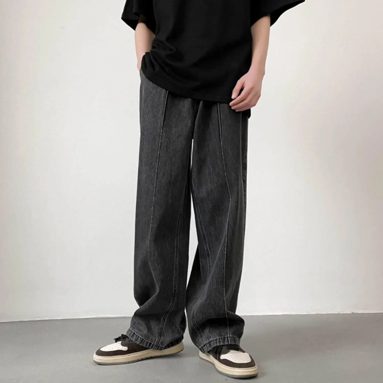 Mens Jeans Relaxed Fit Men's Loose Elastic Waist Denim Pants Wide Leg Lightweight Skinny Jeans Tapered Leg Trousers