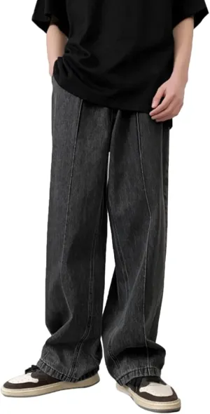 Mens Jeans Relaxed Fit Men's Loose Elastic Waist Denim Pants Wide Leg Lightweight Skinny Jeans Tapered Leg Trousers