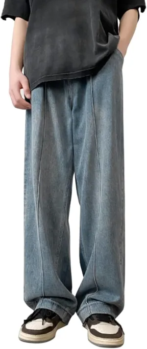 Mens Jeans Relaxed Fit Men's Loose Elastic Waist Denim Pants Wide Leg Lightweight Skinny Jeans Tapered Leg Trousers