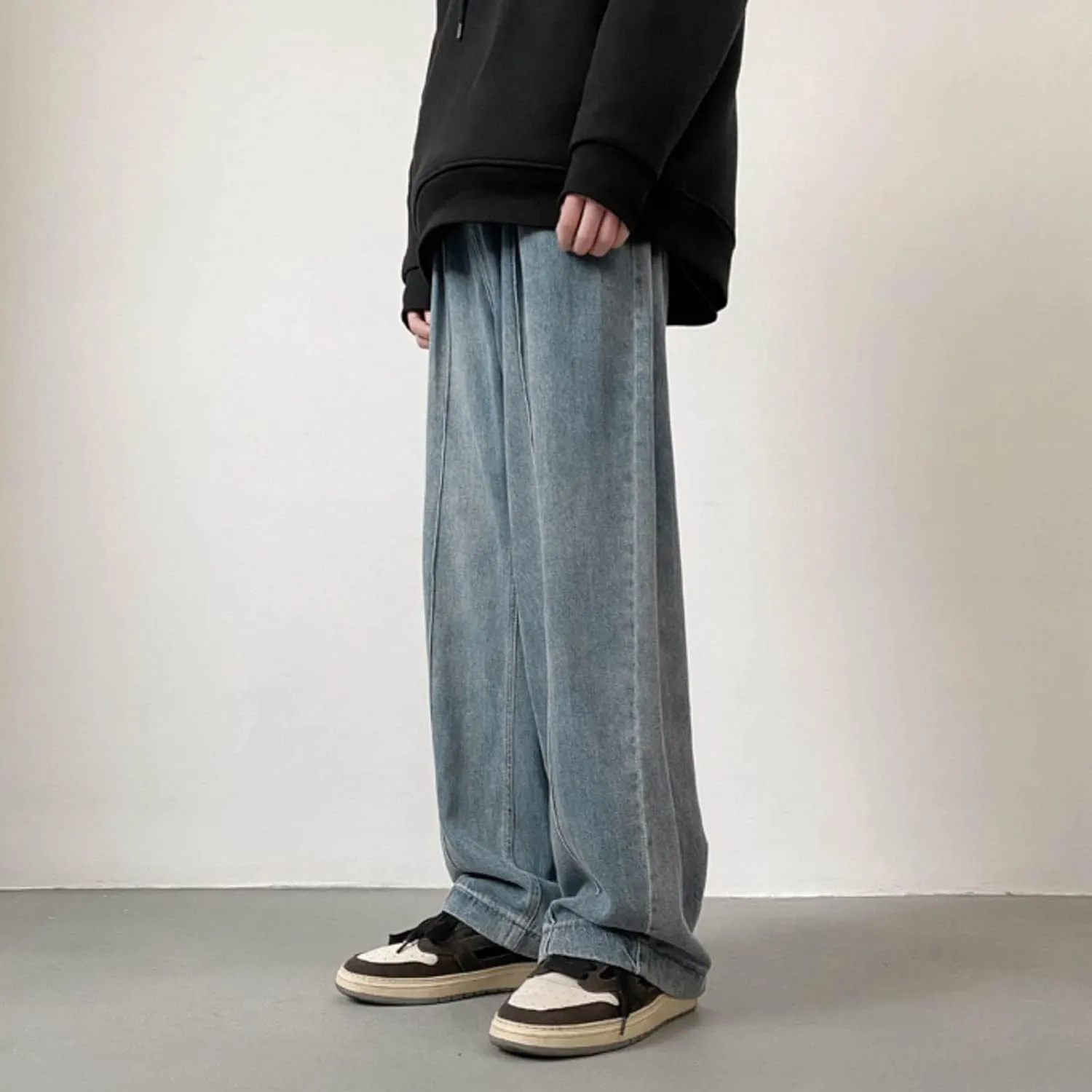 Mens Jeans Relaxed Fit Men's Loose Elastic Waist Denim Pants Wide Leg Lightweight Skinny Jeans Tapered Leg Trousers