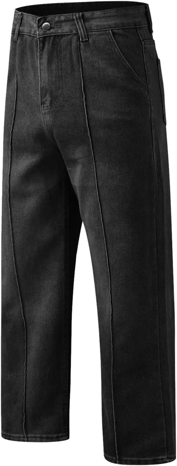 Mens Jeans Relaxed Fit Men's Loose Elastic Waist Denim Pants Wide Leg Lightweight Skinny Jeans Tapered Leg Trousers