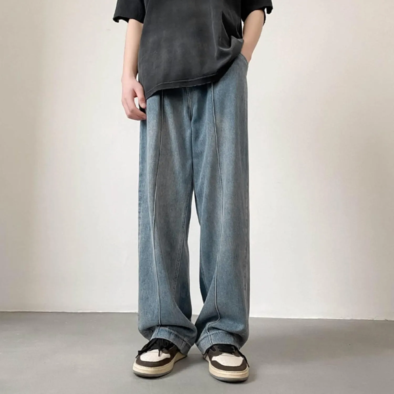 Mens Jeans Relaxed Fit Men's Loose Elastic Waist Denim Pants Wide Leg Lightweight Skinny Jeans Tapered Leg Trousers