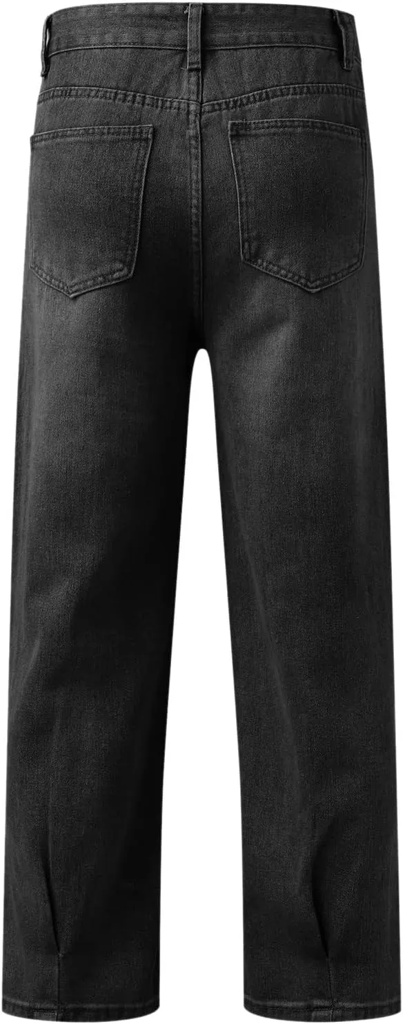 Mens Jeans Relaxed Fit Men's Loose Elastic Waist Denim Pants Wide Leg Lightweight Skinny Jeans Tapered Leg Trousers