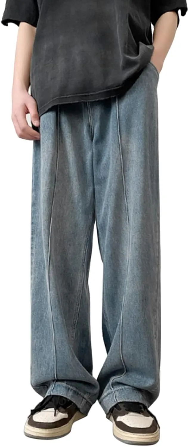 Mens Jeans Relaxed Fit Men's Loose Elastic Waist Denim Pants Wide Leg Lightweight Skinny Jeans Tapered Leg Trousers