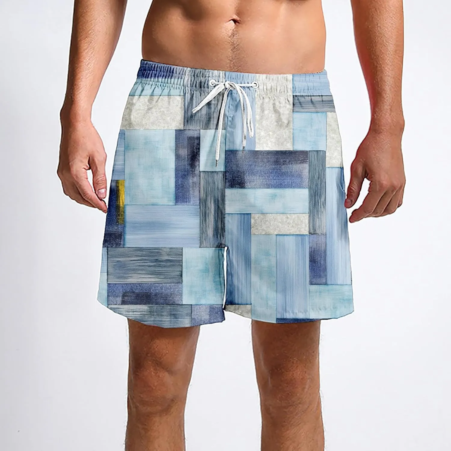 Men's Linen Cotton Gingham Bermuda Shorts Lightweight Summer Plaid Yoga Beach Wear Big and Tall Casual Workout Short