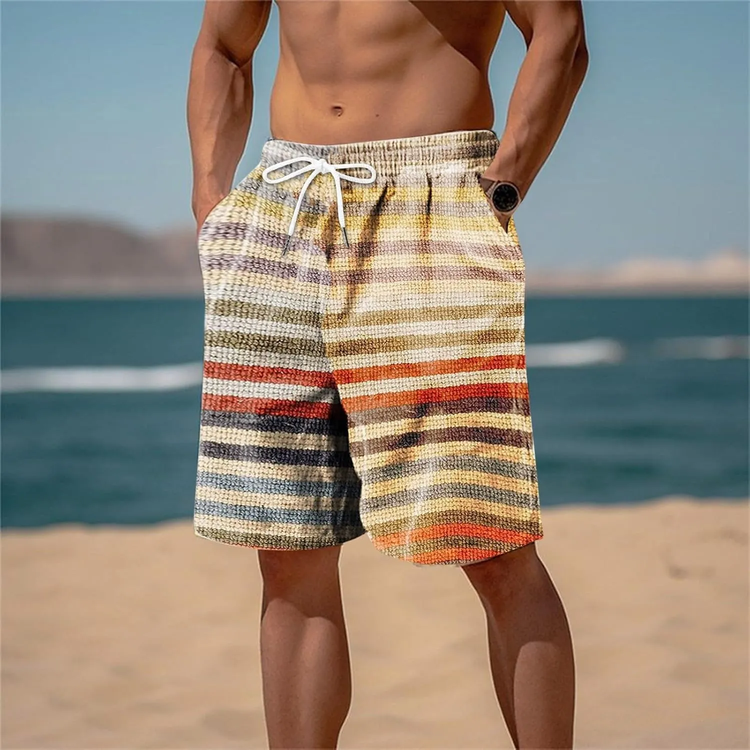 Mens Linen Cotton Gingham Shorts Lightweight Summer Plaid Beach Wear Big and Tall Casual Workout Board shorts