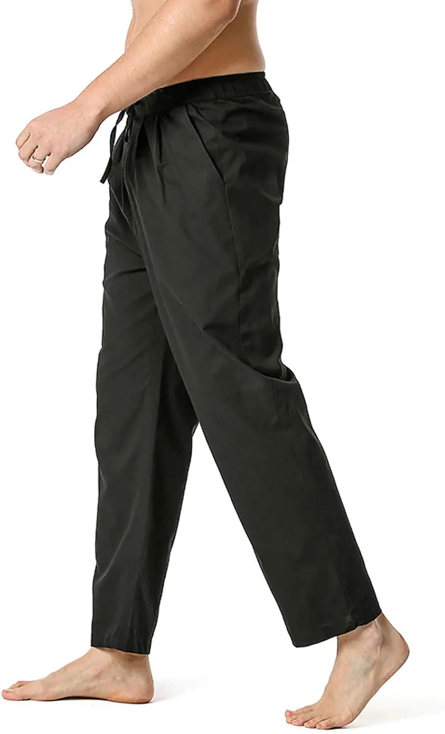 Mens Linen Drawstring Pants Elastic Waist Lightweight Pant Summer Beach Yoga Casual Loose Fit Drawstring Trouser