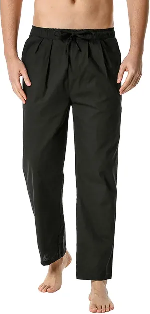 Mens Linen Drawstring Pants Elastic Waist Lightweight Pant Summer Beach Yoga Casual Loose Fit Drawstring Trouser