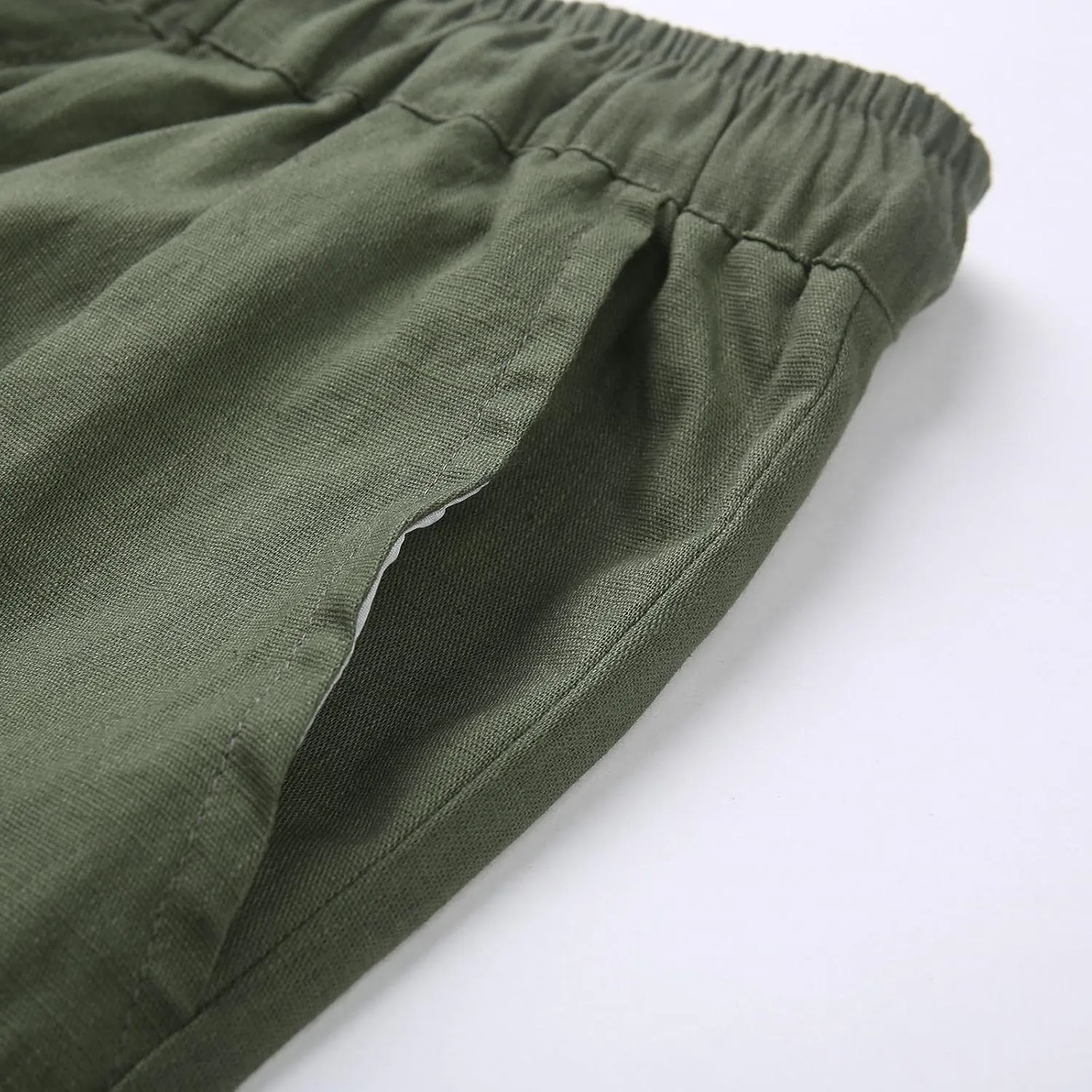 Mens Linen Drawstring Pants Elastic Waist Lightweight Pant Summer Beach Yoga Casual Loose Fit Drawstring Trouser