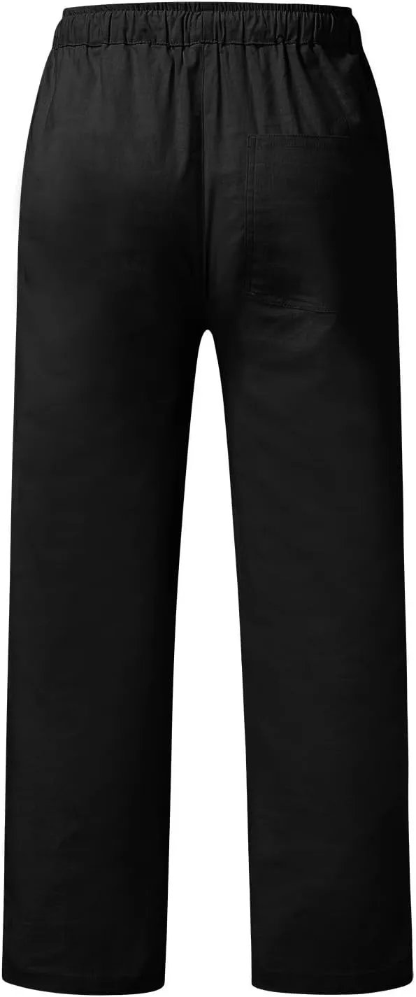 Mens Linen Drawstring Pants Elastic Waist Lightweight Pant Summer Beach Yoga Casual Loose Fit Drawstring Trouser