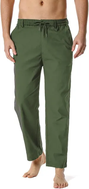 Mens Linen Drawstring Pants Elastic Waist Lightweight Pant Summer Beach Yoga Casual Loose Fit Drawstring Trouser