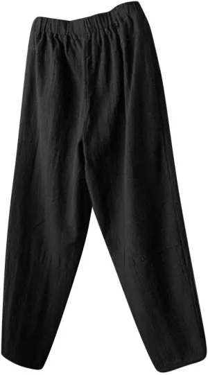 Mens Linen Pants Big and Tall Trendy Tapered Pants Lightweight Elastic Waist Joggers Casual Summer Lounge Pants