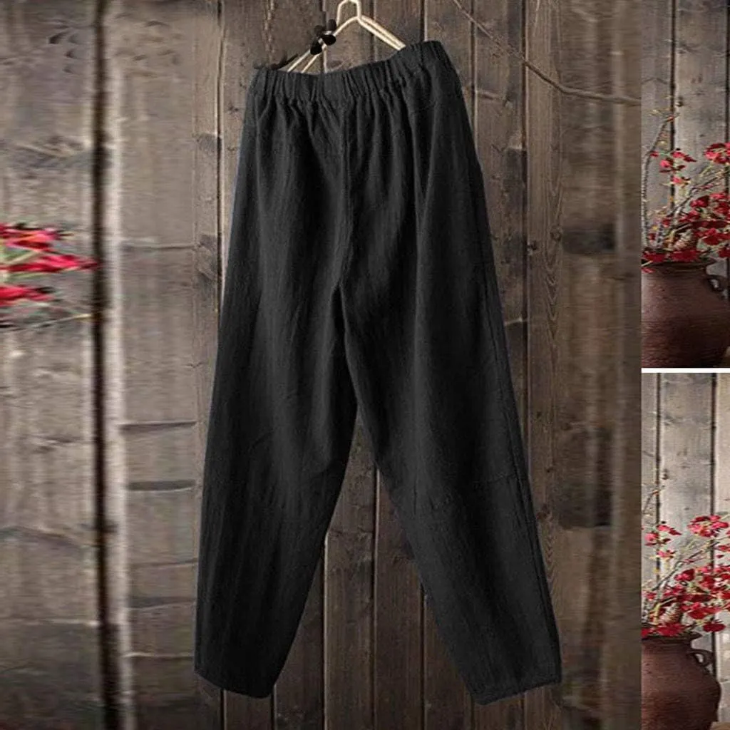 Mens Linen Pants Big and Tall Trendy Tapered Pants Lightweight Elastic Waist Joggers Casual Summer Lounge Pants