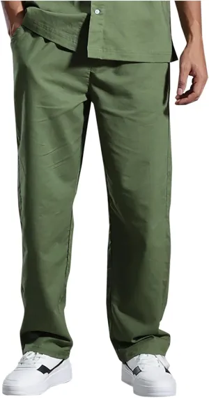 Mens Linen Pants Casual Loose Fit Straight-Legs Basic Comfy Trousers Summer Fashion Lightweight Lounge Workout Outfit