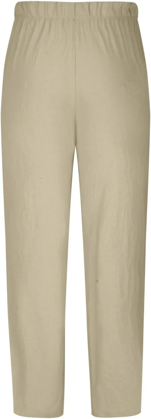 Mens Linen Pants for Man Thin Flare Wide Leg Tie Knot Plain Long Bootcut Leg Summer Fall 2025 Fashion