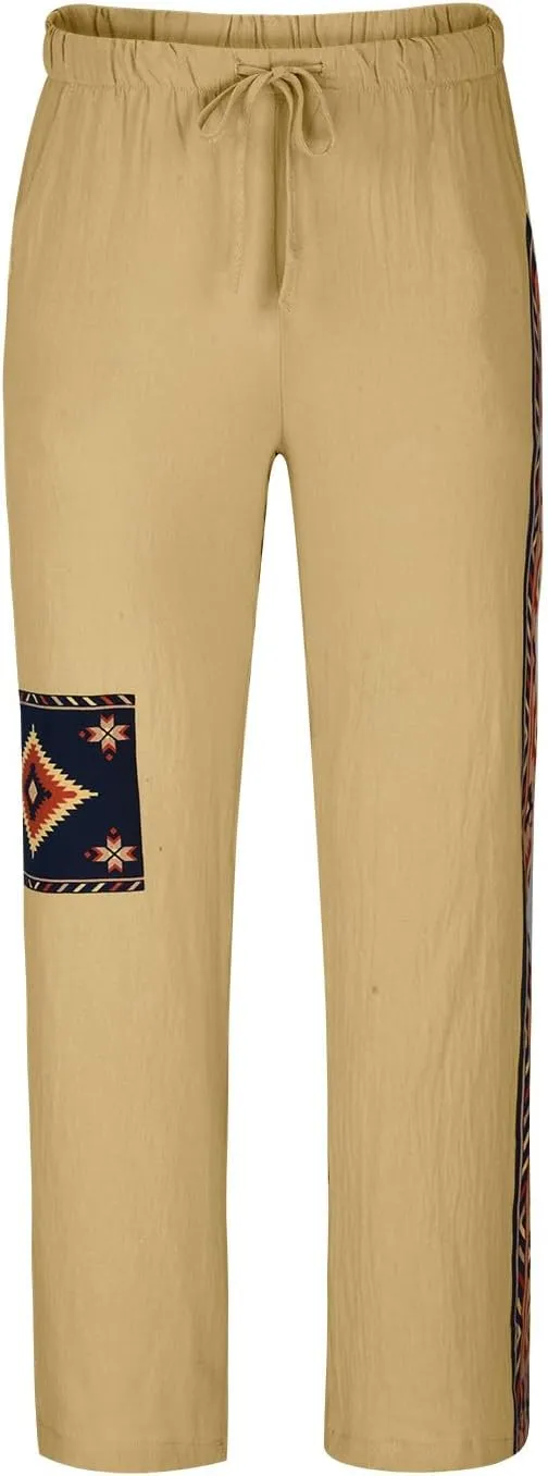 Mens Linen Pants for Man Thin Flare Wide Leg Tie Knot Plain Long Bootcut Leg Summer Fall 2025 Fashion