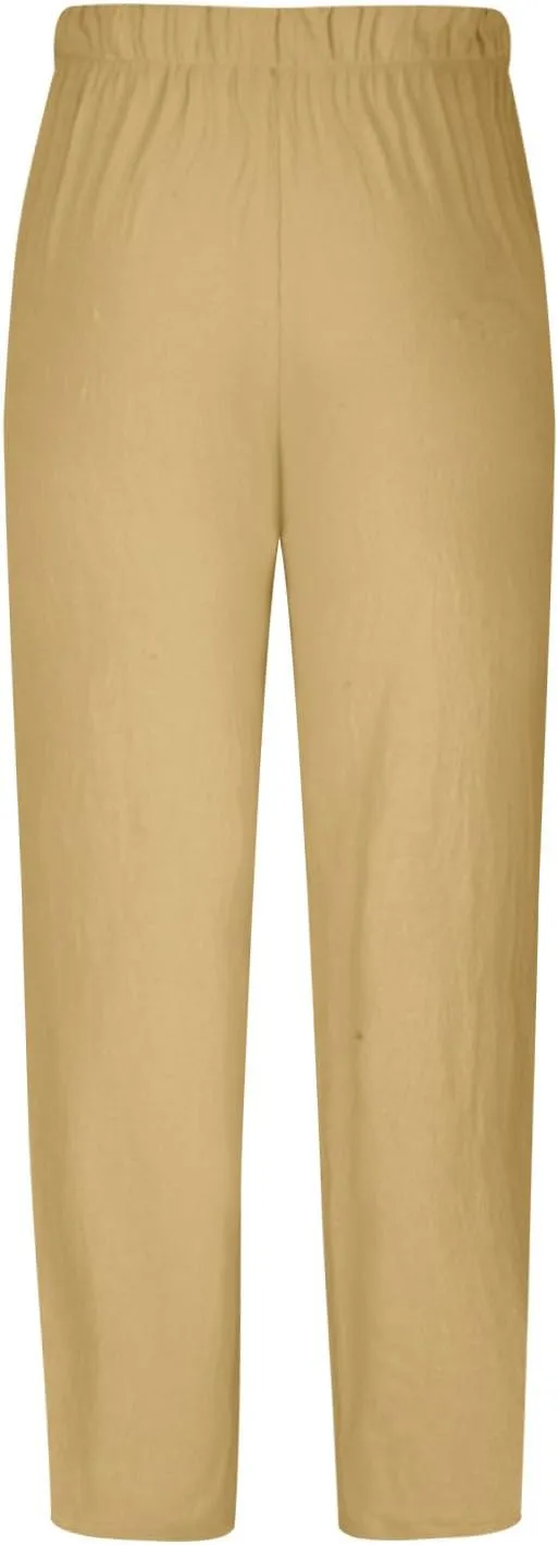 Mens Linen Pants for Man Thin Flare Wide Leg Tie Knot Plain Long Bootcut Leg Summer Fall 2025 Fashion