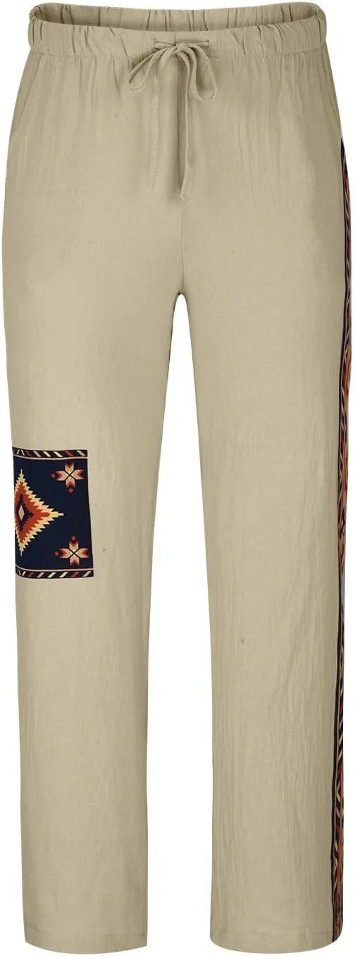 Mens Linen Pants for Man Thin Flare Wide Leg Tie Knot Plain Long Bootcut Leg Summer Fall 2025 Fashion
