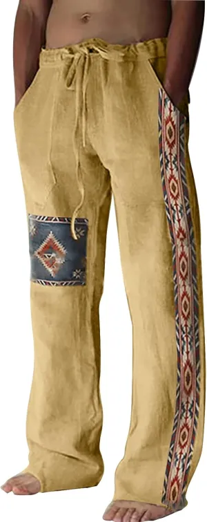 Mens Linen Pants for Man Thin Flare Wide Leg Tie Knot Plain Long Bootcut Leg Summer Fall 2025 Fashion
