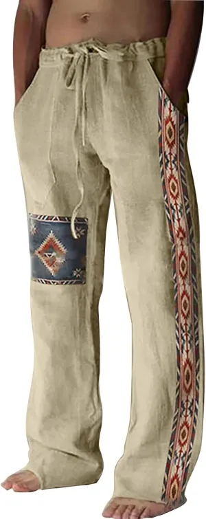Mens Linen Pants for Man Thin Flare Wide Leg Tie Knot Plain Long Bootcut Leg Summer Fall 2025 Fashion