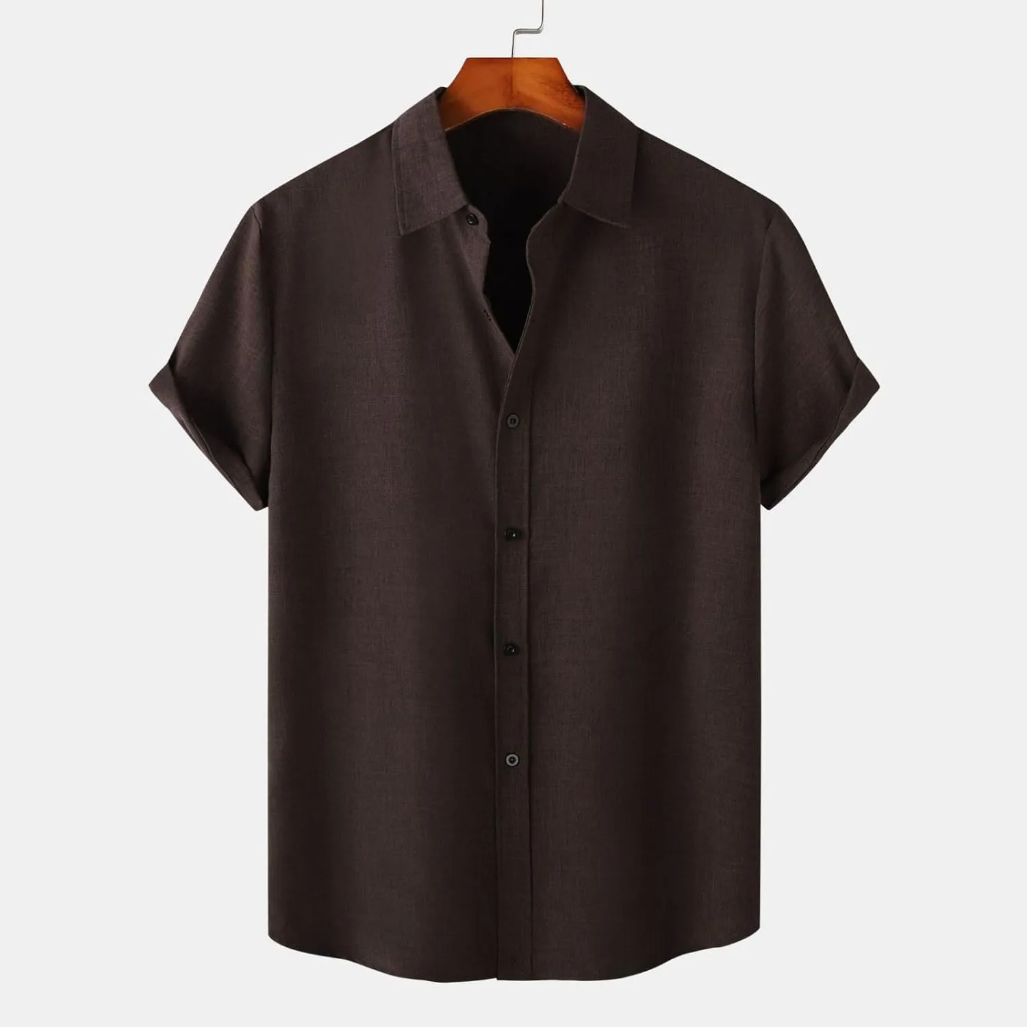 Mens Linen Shirts Button Down Short Sleeve Blouses V Neck Collared Button-up Tops Lightweight Summer Beach Shirt