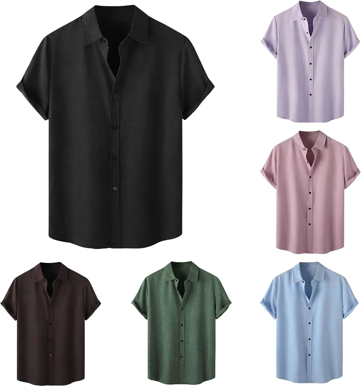 Mens Linen Shirts Button Down Short Sleeve Blouses V Neck Collared Button-up Tops Lightweight Summer Beach Shirt