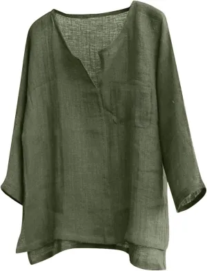 Men's Linen Shirts Long Sleeve Pocket Roll Up Collar Quick-Dry Loose Fit Solid Classic Cool Stylish Lightweight Shirt