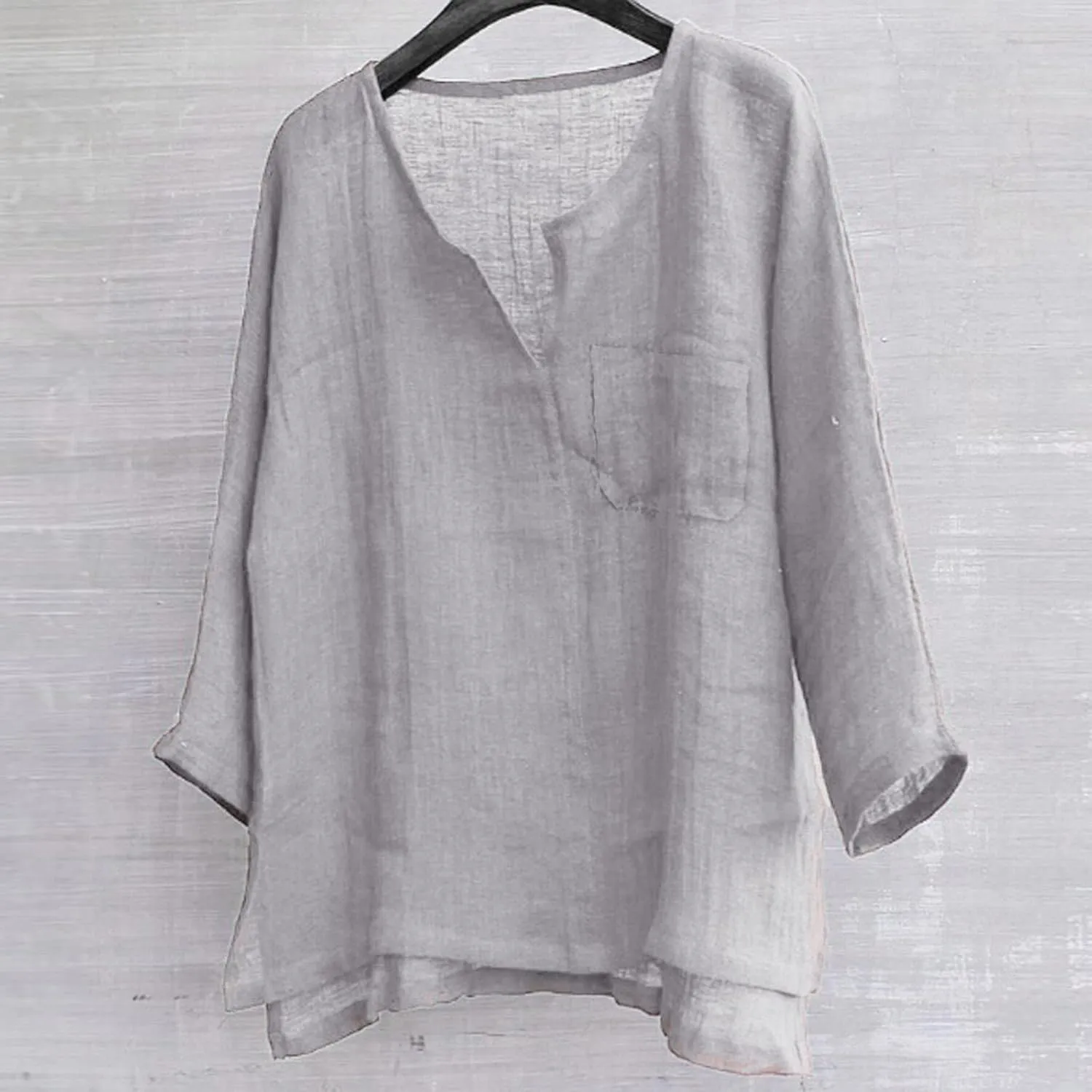 Men's Linen Shirts Long Sleeve Pocket Roll Up Collar Quick-Dry Loose Fit Solid Classic Cool Stylish Lightweight Shirt