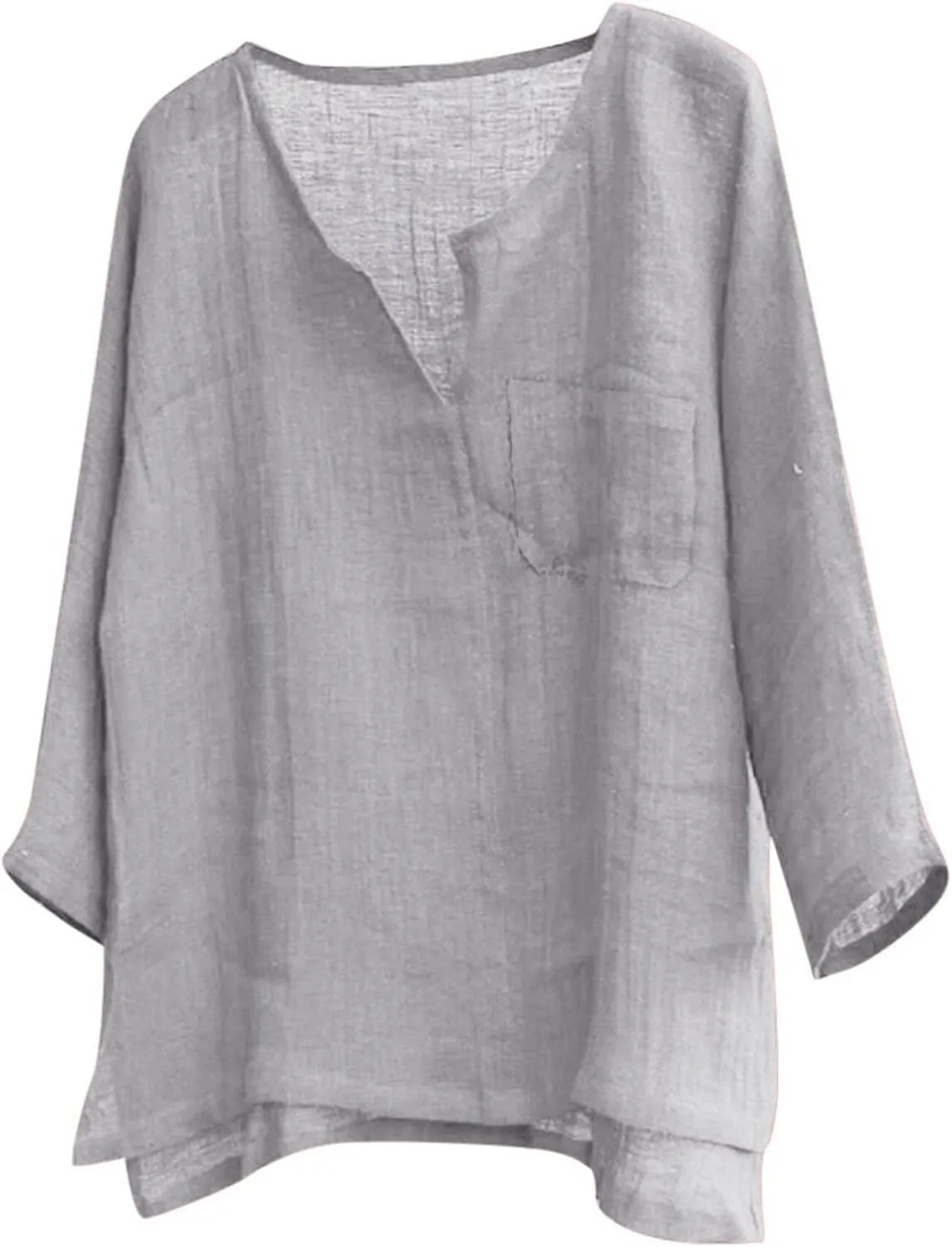 Men's Linen Shirts Long Sleeve Pocket Roll Up Collar Quick-Dry Loose Fit Solid Classic Cool Stylish Lightweight Shirt