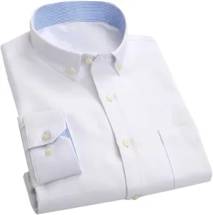 Men's Long Sleeve Oxford Striped Casual Shirt Regular Button-Down Collar Pocket Work Shirts