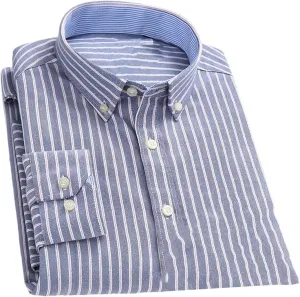 Men's Long Sleeve Oxford Striped Casual Shirt Regular Button-Down Collar Pocket Work Shirts