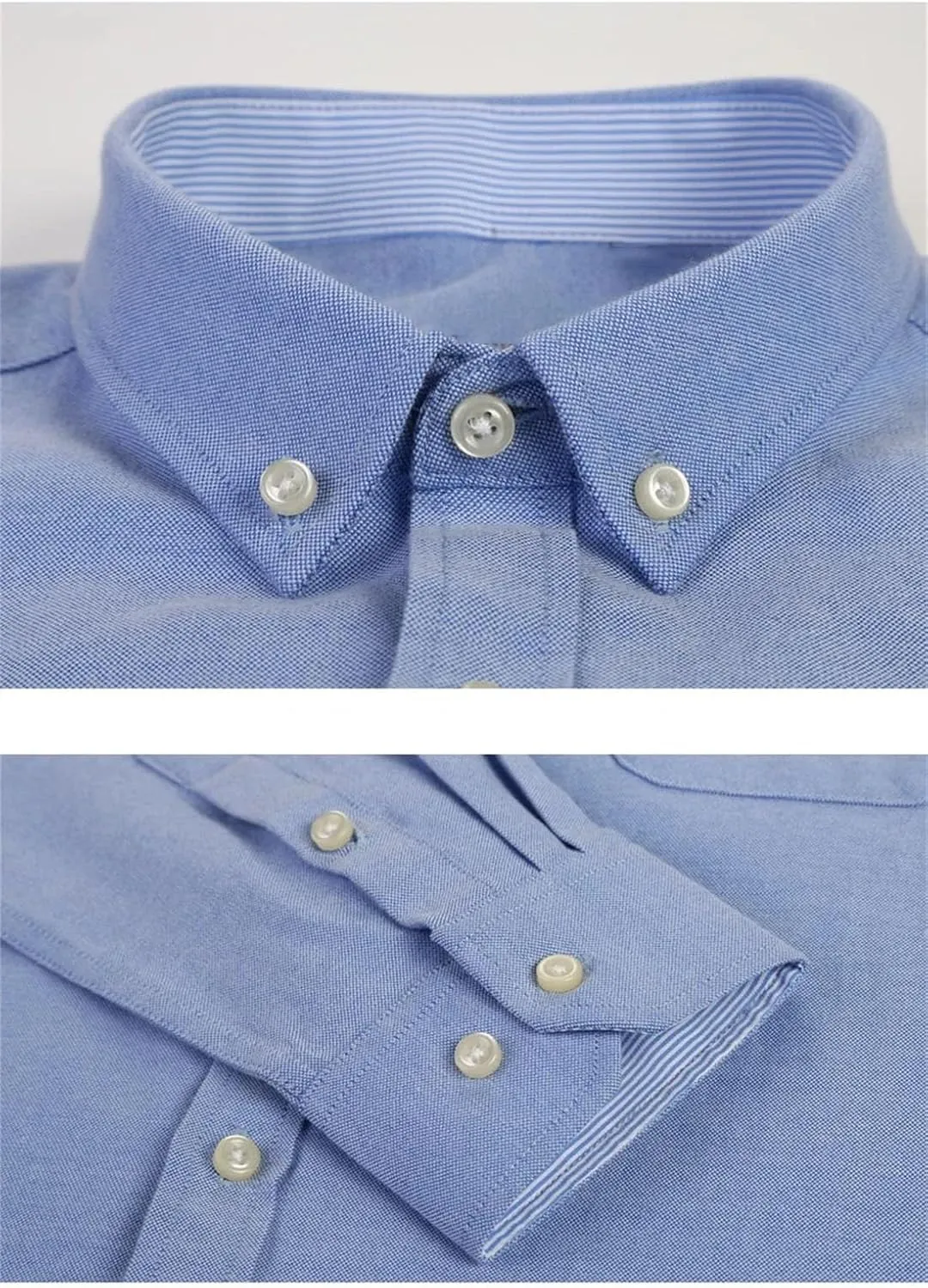 Men's Long Sleeve Oxford Striped Casual Shirt Regular Button-Down Collar Pocket Work Shirts