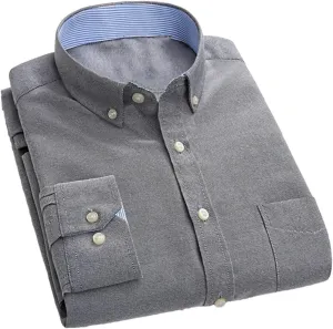 Men's Long Sleeve Oxford Striped Casual Shirt Regular Button-Down Collar Pocket Work Shirts