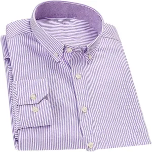 Men's Long Sleeve Oxford Striped Casual Shirt Regular Button-Down Collar Pocket Work Shirts