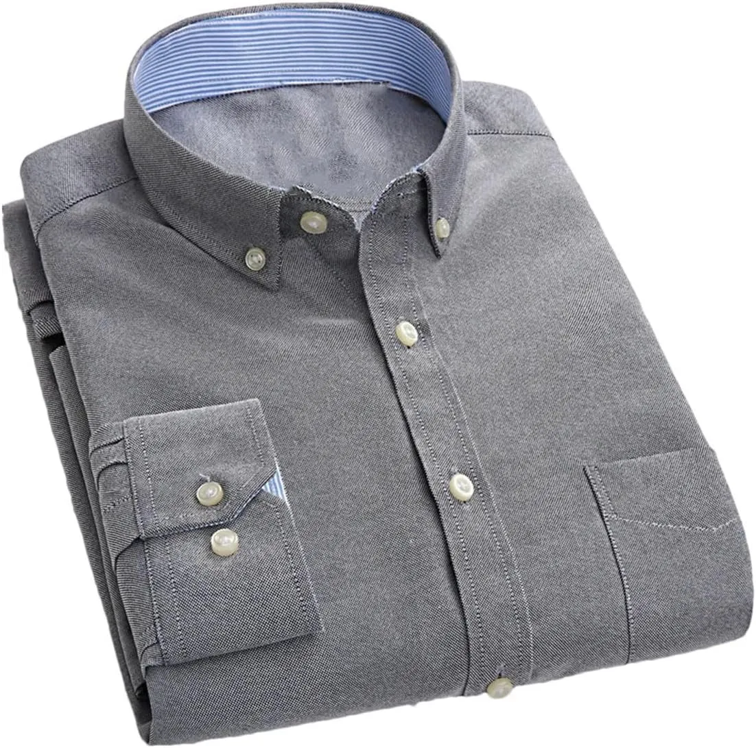 Men's Long Sleeve Oxford Striped Casual Shirt Regular Button-Down Collar Pocket Work Shirts