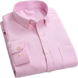 Men's Long Sleeve Oxford Striped Casual Shirt Regular Button-Down Collar Pocket Work Shirts