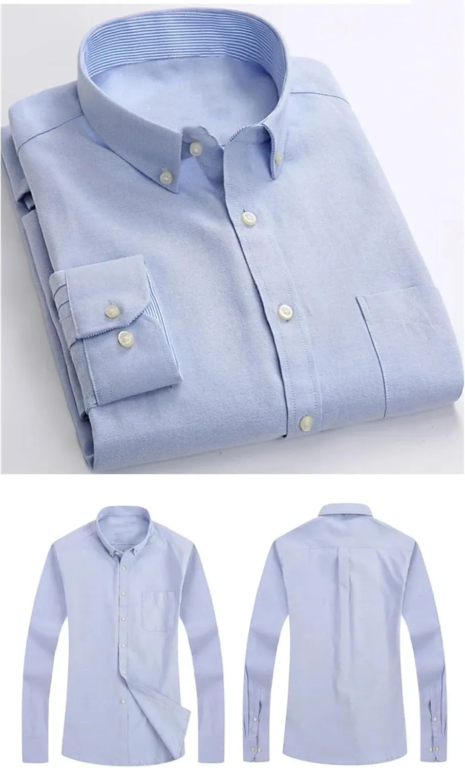 Men's Long Sleeve Oxford Striped Casual Shirt Regular Button-Down Collar Pocket Work Shirts