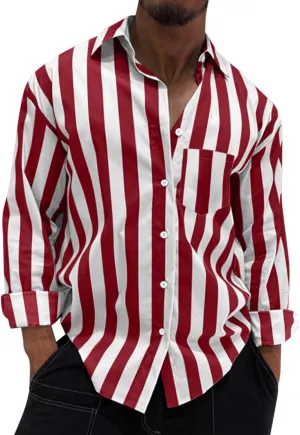 Men's Long Sleeve Shirts Stripe Button Down Pocket Lapel Quick-Dry Loose Fit Casual Classic Cool Stylish Lightweight Shirt