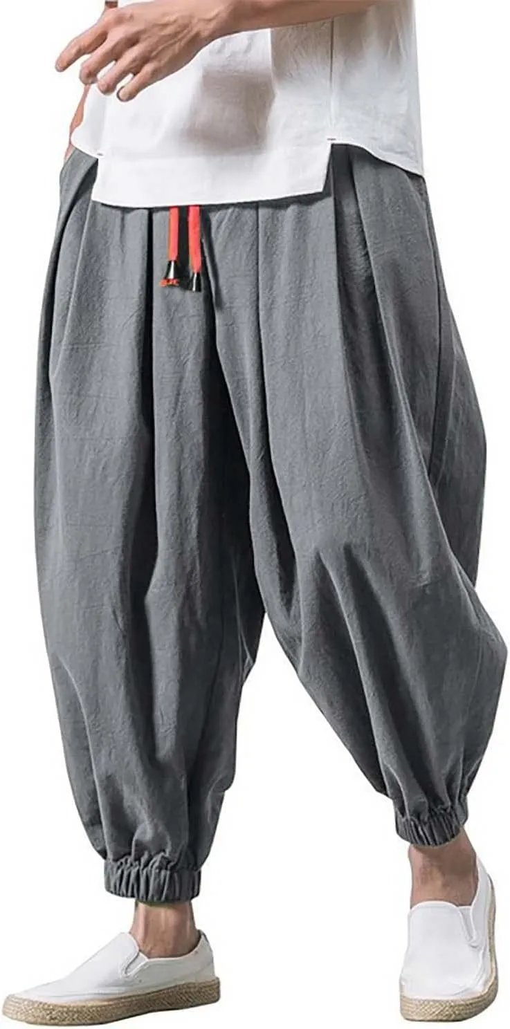 Men's Loose Casual Long Pants, Solid Color Wide Leg Drawstring Pants, Summer Fall Wear Lightweight Long Pants