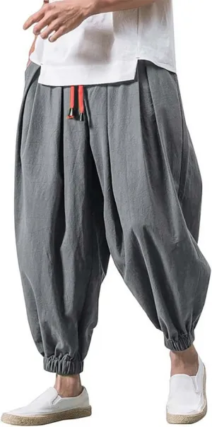 Men's Loose Casual Long Pants, Solid Color Wide Leg Drawstring Pants, Summer Fall Wear Lightweight Long Pants