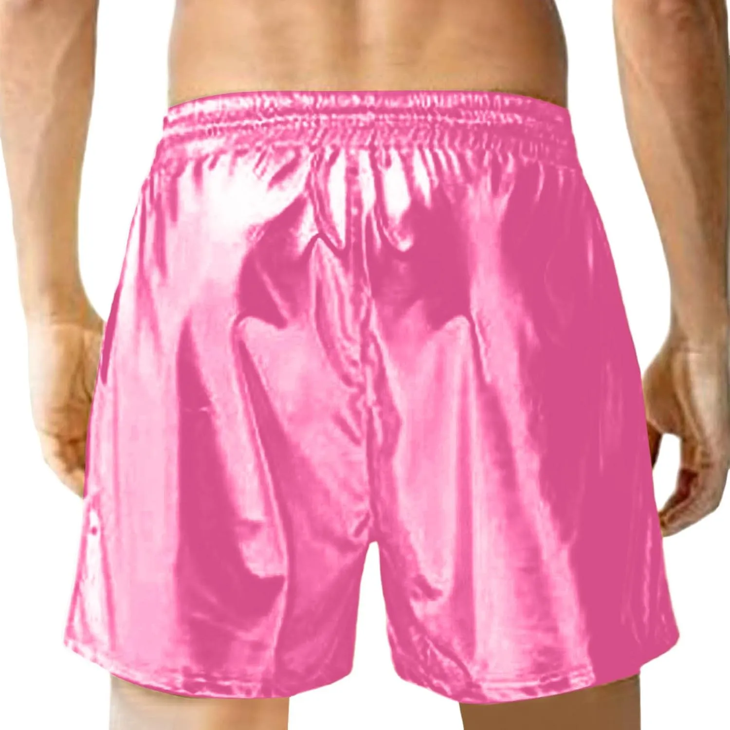 Men's Metallic Sparkly Beach Shorts Elastic Waist Shiny Drawstring Board Shorts Baggy Lightweight Comfy Swim Trunks