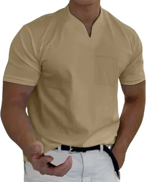 Mens Muscle Slim Fit T Shirts Short Sleeve Casual Business Work Shirts Fashion Fitness Muscle V Neck Gym Workout Tee Shirts